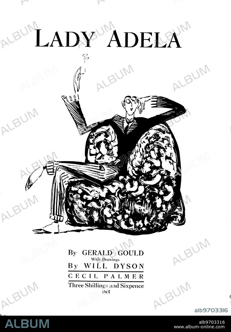 Front book cover of ' Lady Adela ' by Gerald Gould with drawings by Australian illustrator , Will Dyson . 1920s.