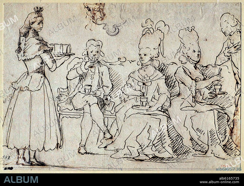 MANUEL TRAMULLES (1715-1791). LA HORA DEL CHOCOLATE - HACIA 1760/1770 - GRABADO - 20x17 CM.