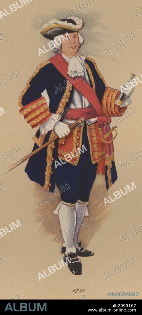 España. Uniformes de Marina. Capitán General de la Armada en 1720.