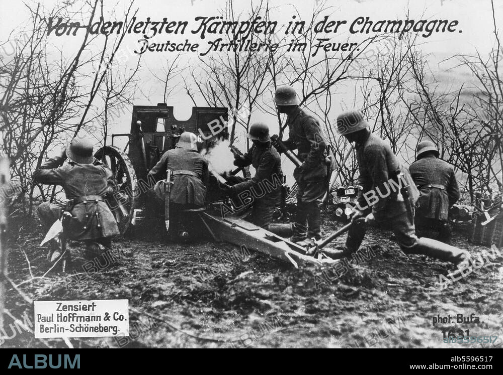 Première Guerre mondiale 1914/18:. Front ouest. Artillerie allemande en Champagne. Photo.