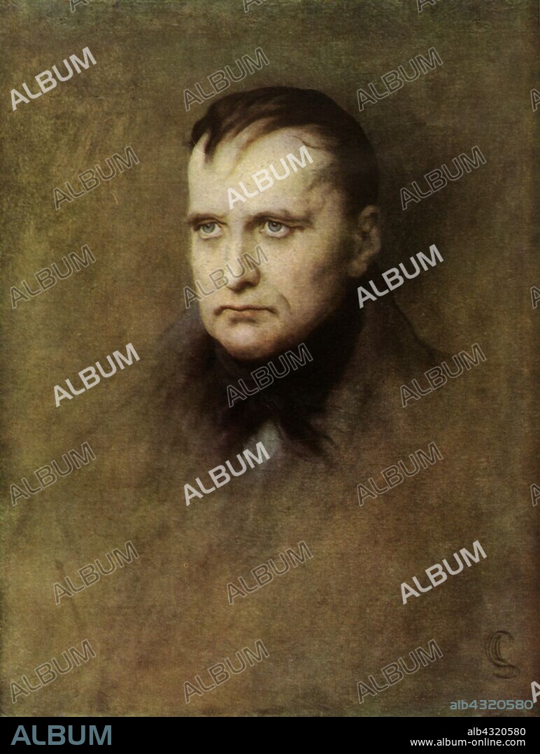 'Napoleon', (1769-1821), c1894-95, (1936). Last portrait of Napoleon Bonaparte (1769-1821) commissioned to  James Sant (1820-1916) by Lord Rosebury for his book 'The last stage' about Napoleon's last moments on St. Helena Island. Oil on canvas. From "Bibby's Annual 1936", edited by Joseph Bibby. [J. Bibby & Sons, Ltd., Liverpool, 1936].