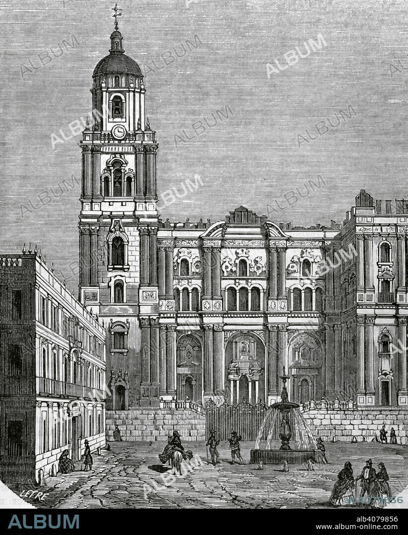 EUSEBIO DE LETRE. ILLUSTRATOR AND LITHOGRAPHER OF THE MID-NINETEENTH CENTURY IN SPAIN. JOAQUIN SIERRA Y PONZANO (1821-?), SPANIS. España. Andalucía, Málaga. Vista de la catedral. Dibujo por Letre. Grabado por Sierra. Crónica General de España, Historia Ilustrada y Descriptiva de sus Provincias. Andalucía, 1869.