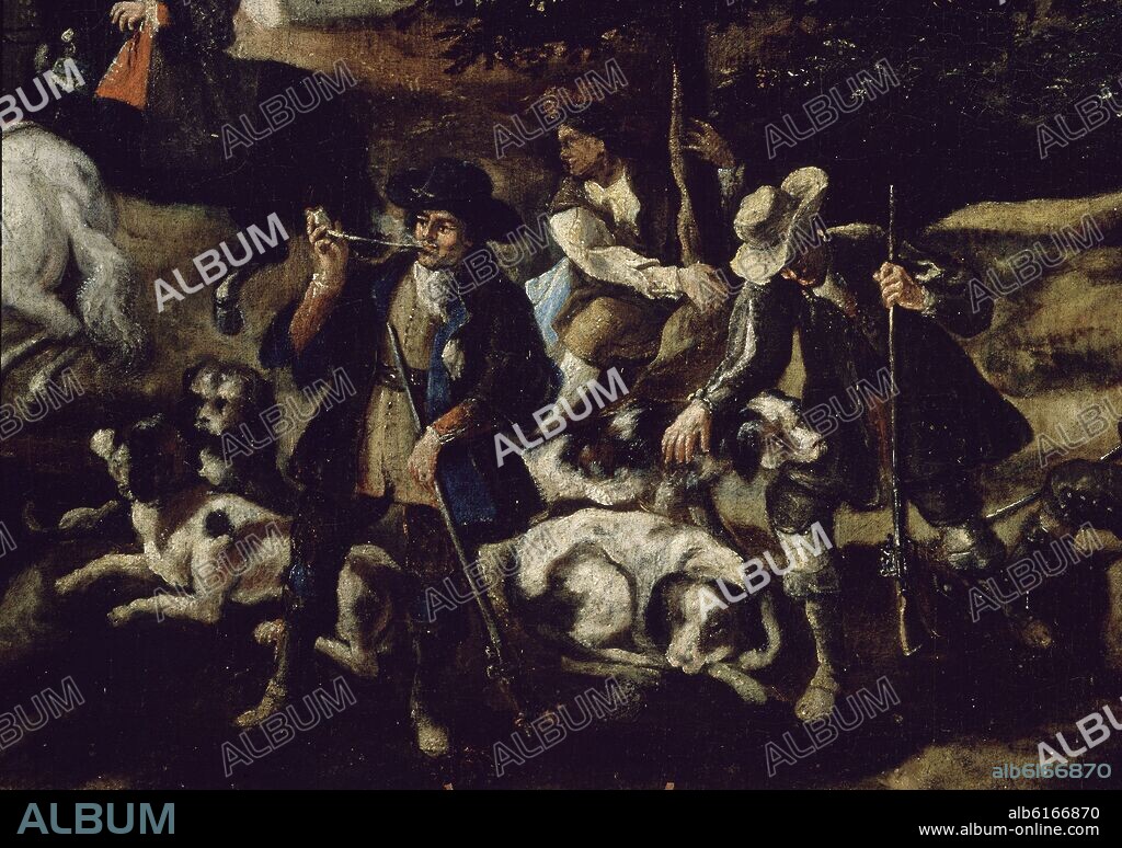 TORIBIO ALVAREZ (1668-1739). CACERIA EN LA MORALEJA - DETALLE DE UNA JAURIA DE PERROS - SIGLO XVIII - CONJUNTO 132007.