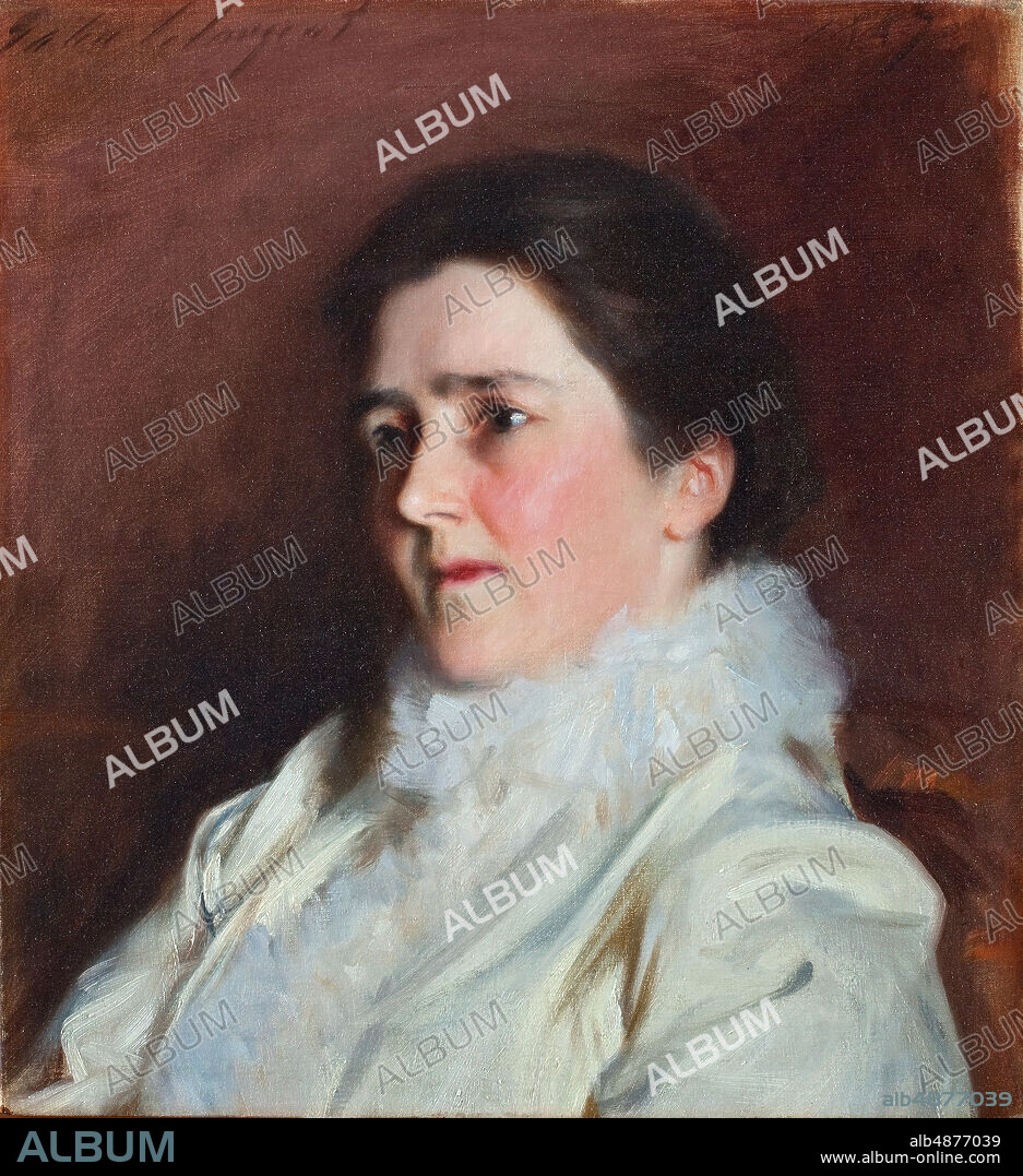 John Singer Sargent, Portrait of Elizabeth Nelson Fairchild, 1887, oil on canvas, 19 9/16 in. x 18 1/4 in. (49.69 cm x 46.36 cm), One of the most prodigious talents of his generation, expatriate John Singer Sargent received his artistic training in Paris in the private studio of Carolus-Duran. Carolus-Duran's teaching method differed from that of academicians associated with the École des Beaux-Arts insofar as he encouraged painting directly from the model, without preliminary studies. This approach suited Sargent perfectly, and he soon won fame, fortune, and some notoriety for portraits of international high society. This bust-length image, painted in Boston during Sargent's first working tour of America, manifests his distinctive synthesis of delicacy and boldness. The subject is Elizabeth Nelson Fairchild, a Boston poet who wrote under the pseudonym C.A. Price. Although Sargent, like William Merritt Chase, was sometimes accused of shallowness, he consistently imbued his sitters with 'high-bred refinement and interesting personalities.'.