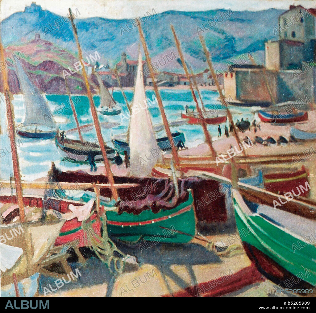 JEAN PUY. Barques vertes à Collioure.