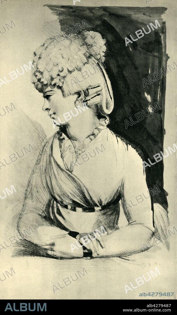 HENRY FUSELI. Portrait of a woman, late 18th-early 19th century, (1943). Drawing in the Kunstmuseum, Basel, Switzerland. From "Europäische Handzeichnungen", (Five Hundred Years of European Drawings), by Bernhard Degenhart. [Atlantis-Verlag Berlin, Zürich, 1943].