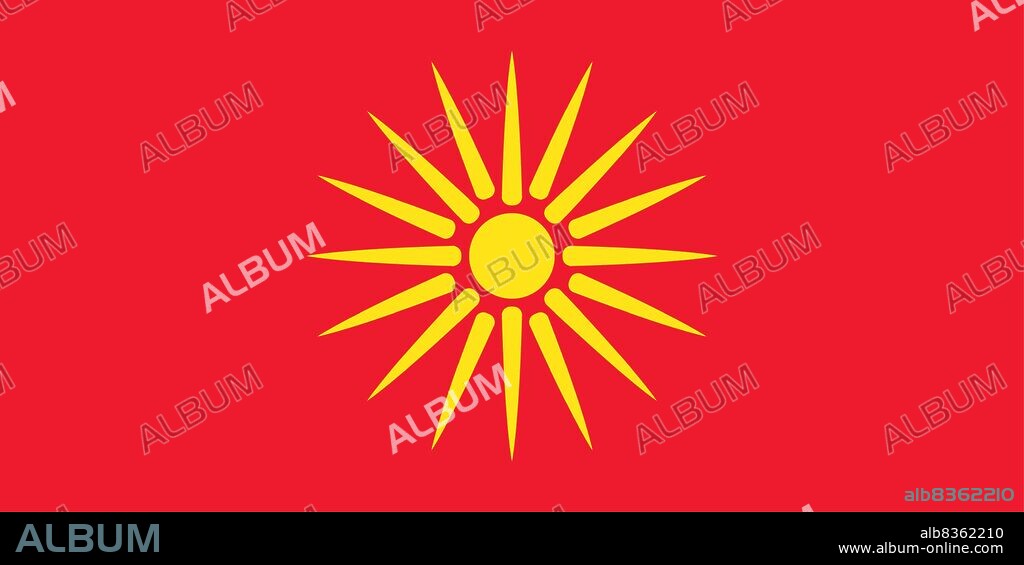 The "Starburst Flag" of Macedonia, a country in the southern Balkans, used from 1992 to 1995.