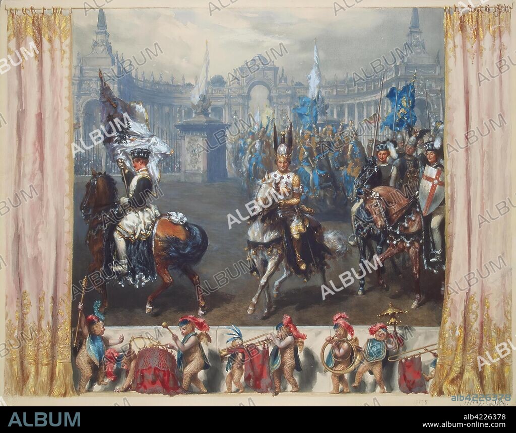 ADOLF MENZEL. 'Entrance of the Knights at Festival "The Magic of the White Rose" in 1829'. Album "The Magic of the White Rose". Germany, 1854. Dimensions: 44,5x56,9 cm.