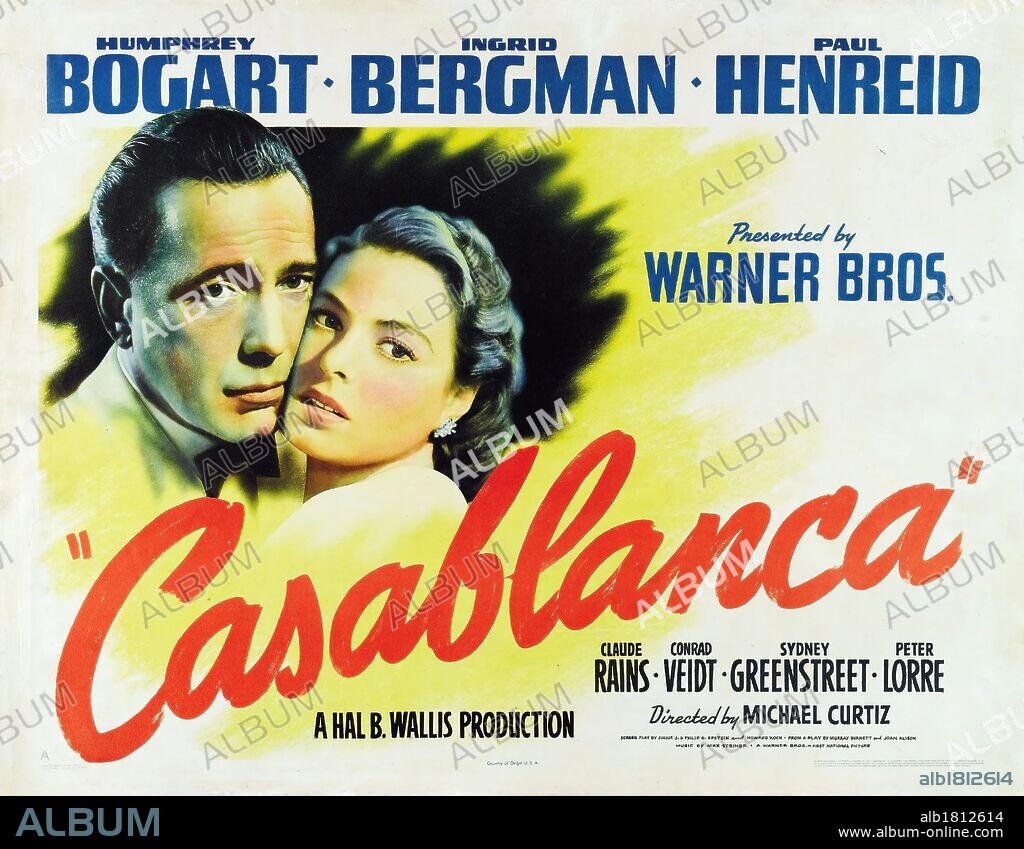 Poster of CASABLANCA, 1942, directed by MICHAEL CURTIZ. Copyright WARNER BROTHERS.