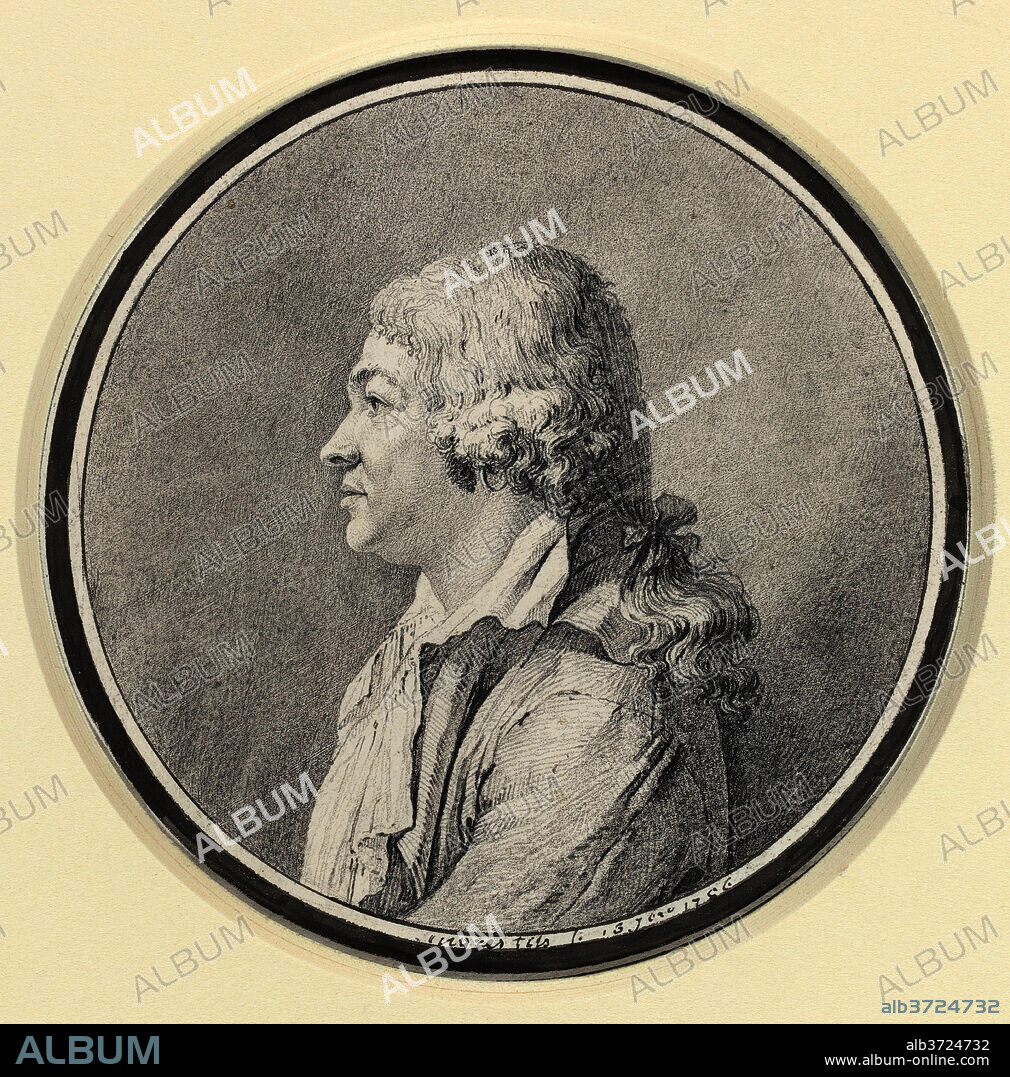 JEAN AUGUSTE DOMINIQUE INGRES. Portrait of a Man. Dated: 1796. Dimensions: image (diameter): 9 cm (3 9/16 in.)  sheet (diameter): 13.8 cm (5 7/16 in.). Medium: graphite on parchment, with black ink and green watercolor in a decorative border.