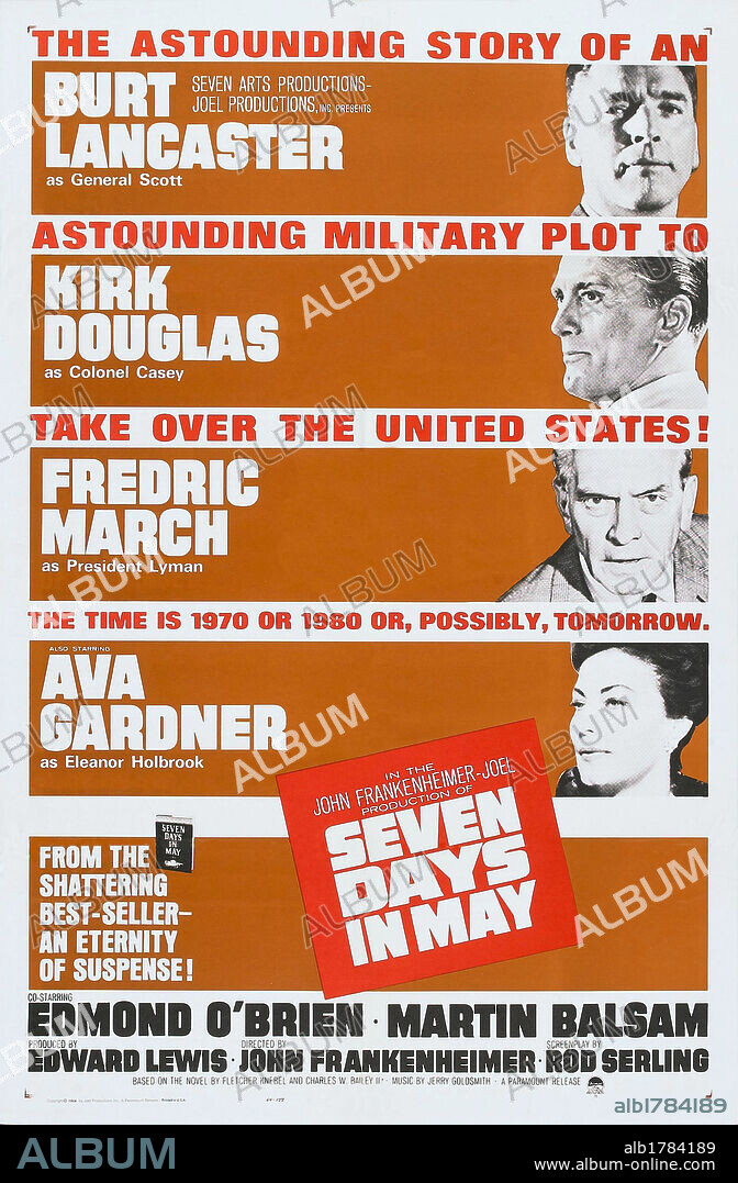 Poster de SIETE DÍAS DE MAYO, 1964 (SEVEN DAYS IN MAY), dirigida por JOHN FRANKENHEIMER. Copyright PARAMOUNT PICTURES.