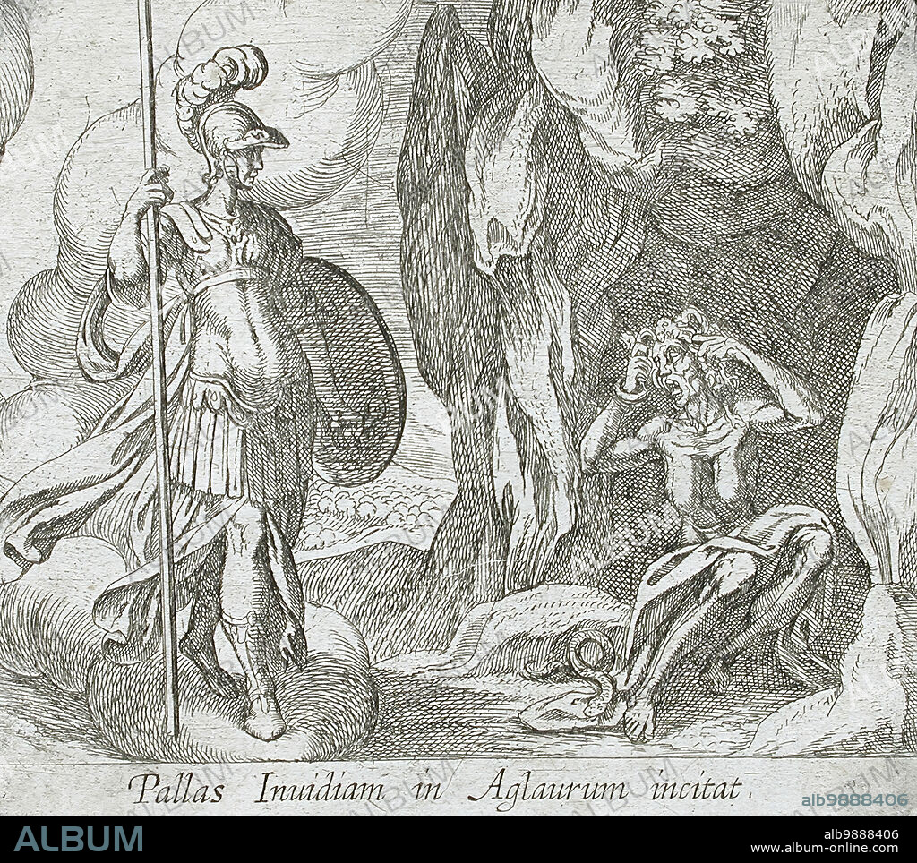 ANTONIO TEMPESTA and WILHELM JANSON. Minerva at Envy's Cave, published 1606. From The Metamorphoses of Ovid, pl. 19.