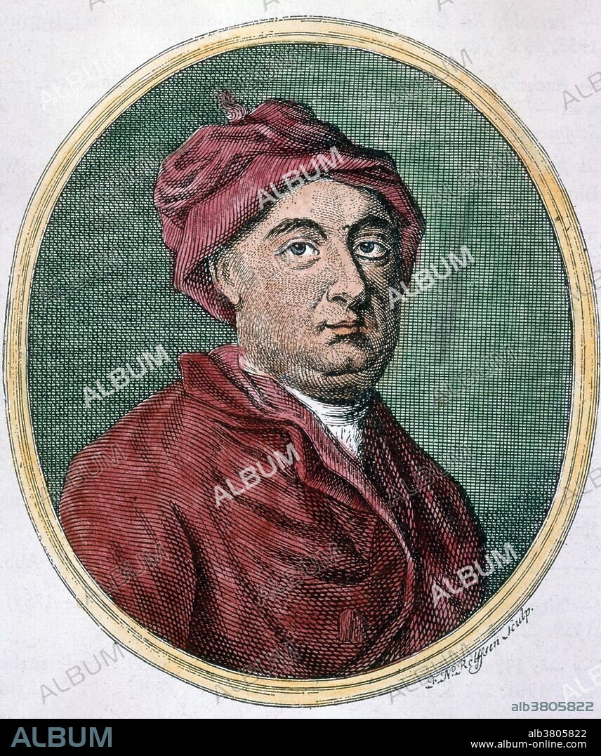 Handel at the age of 56. Print by E.N. Rollfsen. George Frideric Handel (March 5, 1685 - April 14, 1759) was a German-British Baroque composer, famous for his operas, oratorios, anthems and organ concertos. He received critical musical training in Halle, Hamburg and Italy before settling in London (1712) and becoming a naturalized British subject in 1727. He was strongly influenced by the great composers of the Italian Baroque and the middle-German polyphonic choral tradition. Handel, a dramatic genius, started three commercial opera companies to supply the English nobility with Italian opera. Handel is regarded as one of the greatest composers of all time. He composed forty operas and many are considered masterpieces, with sweeping arias, remarkable human characterization, and improvisations. He died in 1759 at the age of 74. The last performance he attended was of Messiah. He was buried in Westminster Abbey. After Handel's death, many composers wrote works based on or inspired by his music. No artist credited, undated.