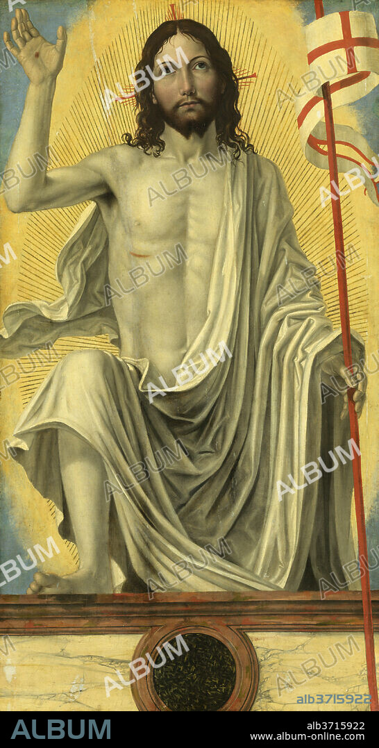 BERGOGNONE. Christ Risen from the Tomb. Dated: c. 1490. Dimensions: overall: 114.5 x 61.2 cm (45 1/16 x 24 1/8 in.)  framed: 149.5 x 81.3 x 10.2 cm (58 7/8 x 32 x 4 in.). Medium: oil on panel.