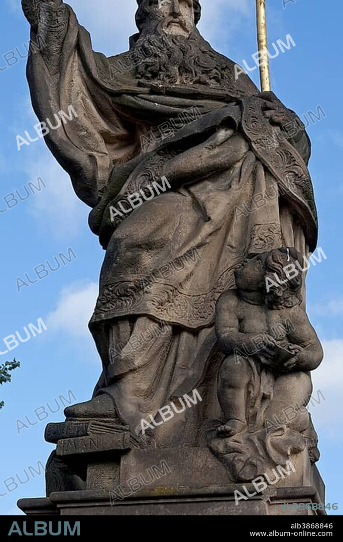 Statue, Saint Augustine, Charles Bridge, Prague, Czech Republic, Europe.
