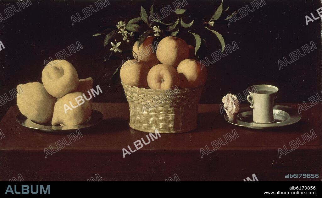 FRANCISCO DE ZURBARAN. NATURALEZA MUERTA CON LIMONES Y UNA ROSA - S XVII - O/L - BARROCO ESPAÑOL.