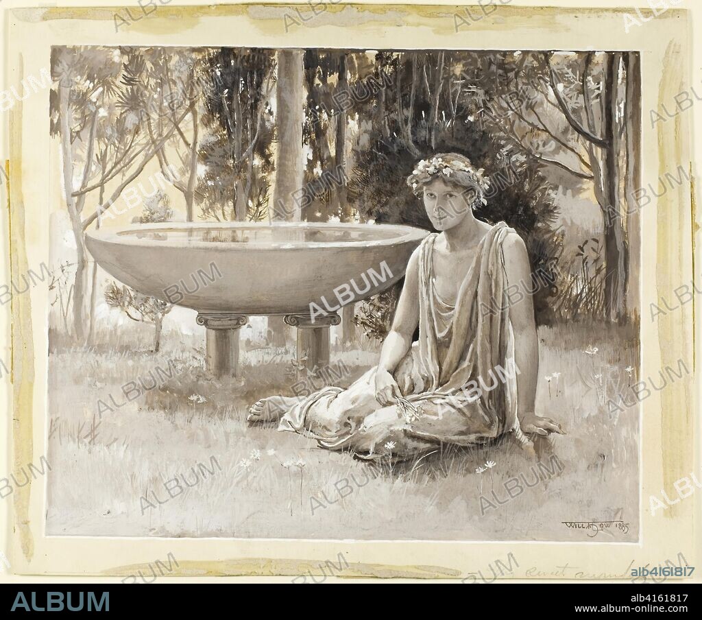 The Guarded Nymph Near-Smiling on the Green. Will Hicock Low; American, 1853-1932. Date: 1885. Dimensions: 295 x 352 mm. Brown and white gouache on cream wove card. Origin: United States.