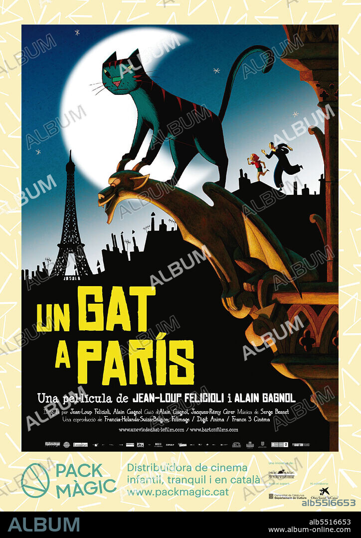 Poster of A CAT IN PARIS, 2010 (UNE VIE DE CHAT), directed by ALAIN GAGNOL and JEAN-LOUP FELICIOLI. Copyright FOLIMAGE.