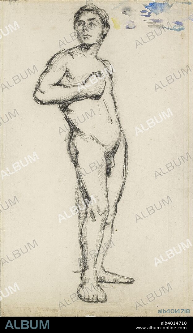 Academic Study of a male Nude with his right Hand clenched across his Chest, 1865. Dimensions: height x width: sheet 48.2 x 29.5 cm.