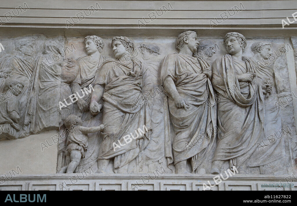 Italy. Rome. Ara Pacis Augustae. Altar dedicated to Pax. 13-9 BC. Processional frieze. Family of Augustus.  North side.