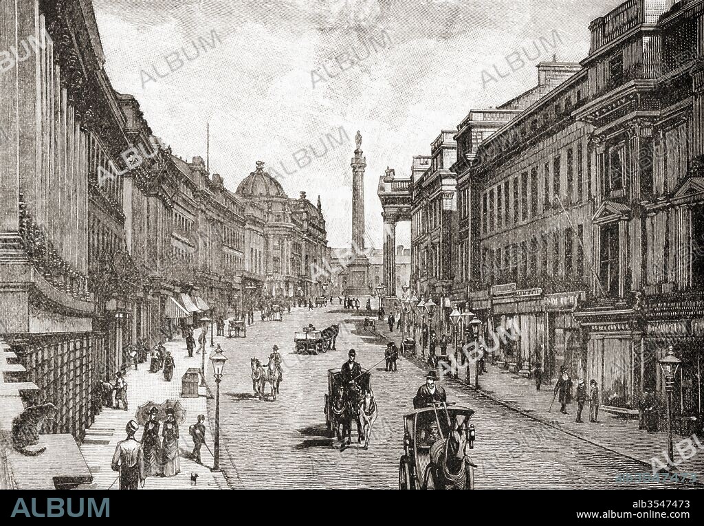 Earl Grey Street or Grey Street, Grainger Town, Newcastle upon Tyne, England in the 19th century. From The Century Edition of Cassell's History of England, published c. 1900.
