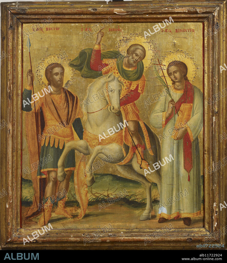 Three Saints, Saint Victor, Saint Menas and Saint Vincent, Cretan icon, 1730-1770.