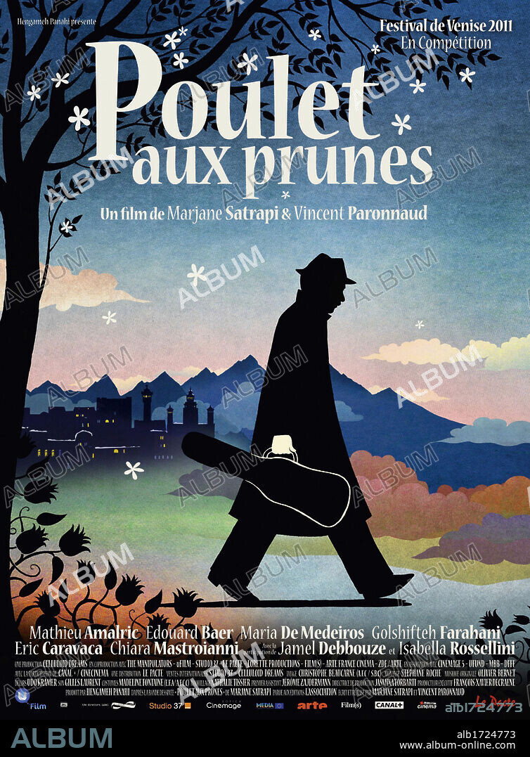 Poster of CHICKEN WITH PLUMS, 2011 (POULET AUX PRUNES), directed by MARJANE SATRAPI and VINCENT PARONNAUD. Copyright CELLULOID DREAMS.