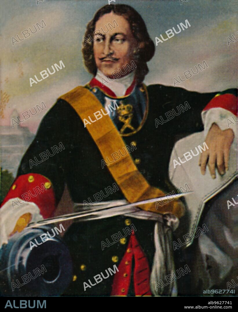 EL GRANDE PEDRO I DE RUSIA. 'Peter der Große 1672-1725', 1934. Peter I, the Great (1672-1725), Tsar of Russia. Peter became Tsar in 1682. He embarked on a campaign to modernise and Europeanise Russia, socially, economically and militarily, and develop her into a maritime power. From "Die Großen der Weltgeschichte". [Eckstein-Halpaus, Dresden, 1934].