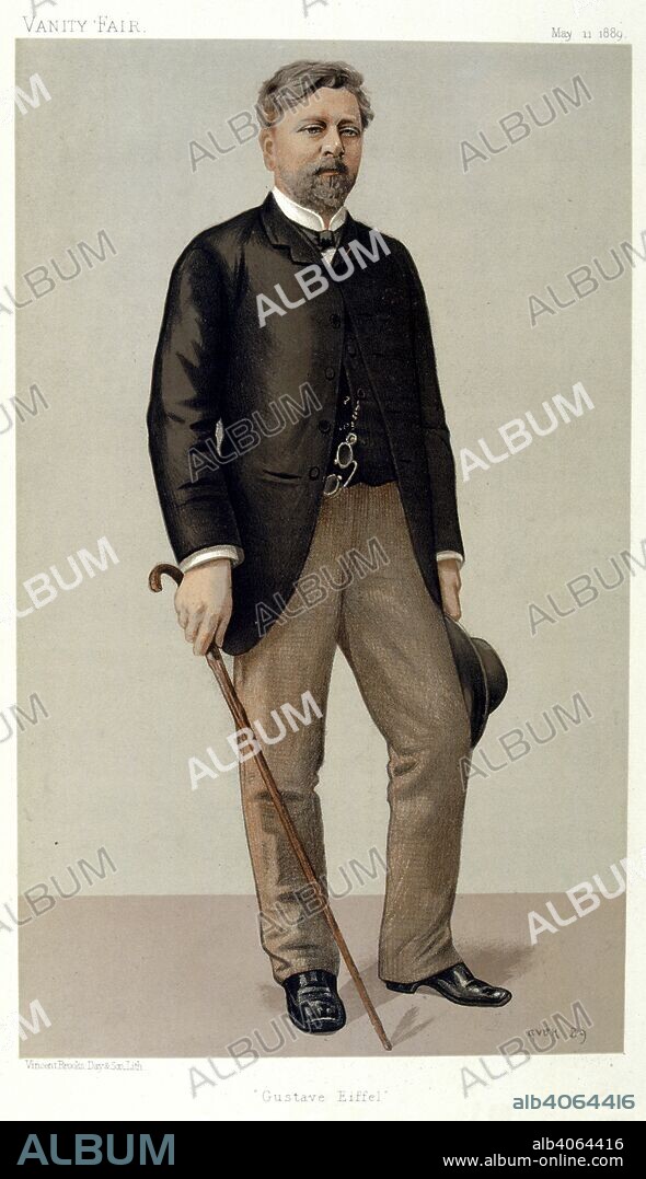 Gustave Eiffel. Vanity Fair: a weekly show of political, social, a. London, 1869-1912. (Alexandre) Gustave Eiffel (1832-1923). French engineer, designer of the Eiffel Tower. Portrait.  Image taken from Vanity Fair: a weekly show of political, social, and literary wares. [Edited by T. G. Bowles. With cartoons printed in chrome-lithography.].  Originally published/produced in London, 1869-1912. . Source: P.P.5274.h, plate 424. Language: English.