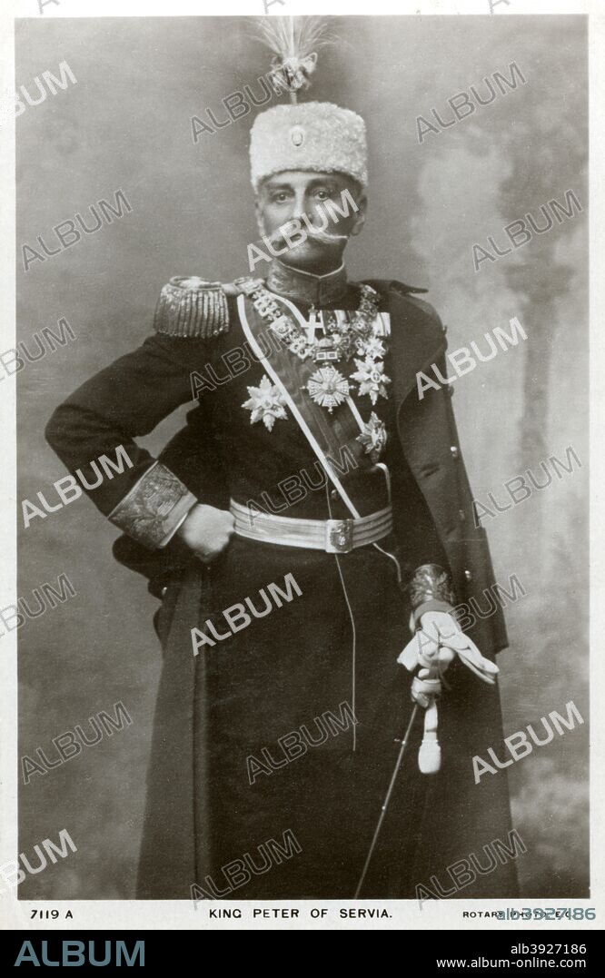 King Peter I of Serbia, c1903-c1918(?). Peter I (1844-1921) was King of Serbia from 1903 until 1918. From the end of the First World War until his death he ruled the Kingdom of the Serbs, Croats and Slovenes, which later became known as Yugoslavia.