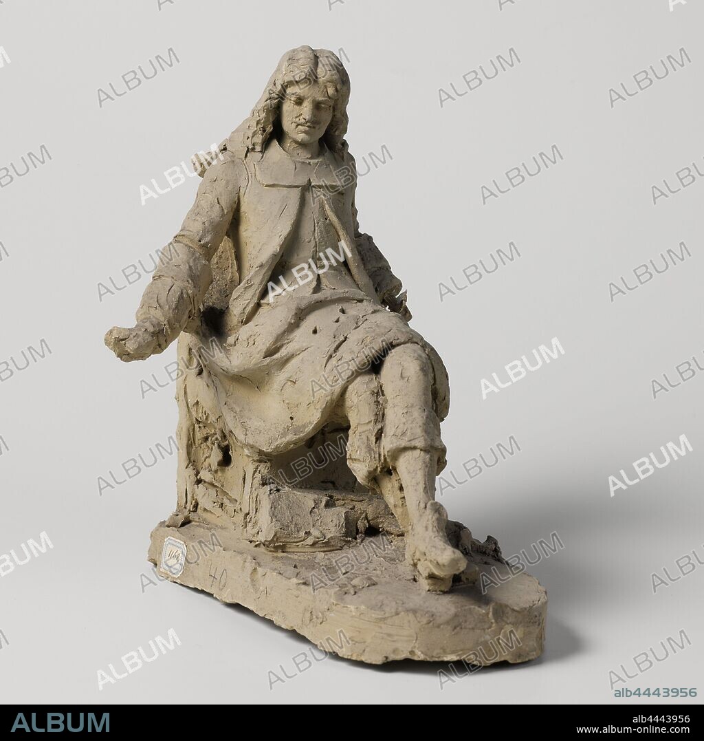 Design for a statue of Moliere, Eugène Lacomblé, 1800 - 1900, clay, h 25.5 cm × w 23.9 cm × d 17.2 cm.