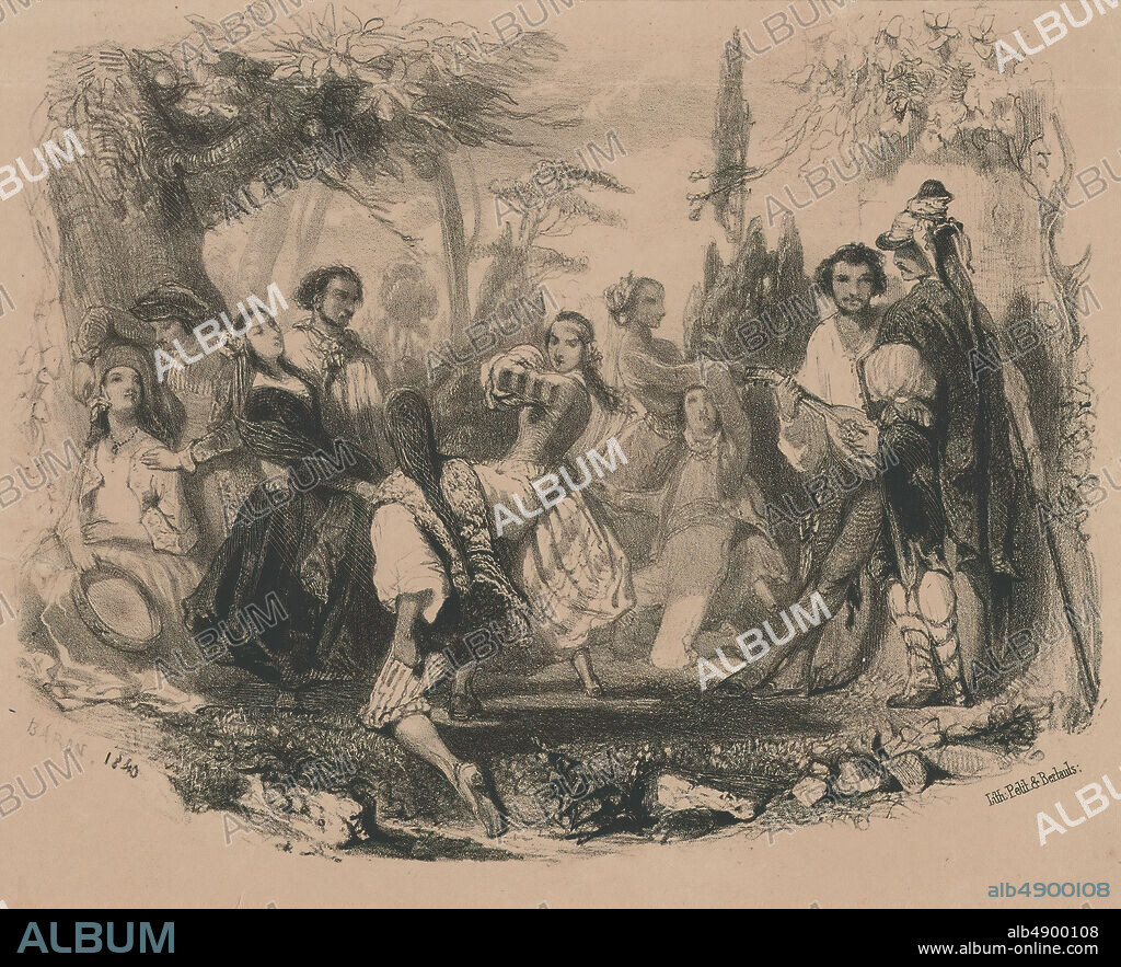 Henri-Charles-Antoine Baron, Venitian Songs, Act V of Cosima; (Verso) Title page for 'Album Musical', Henri-Charles-Antoine Baron (French, Besançon 18161885 Geneva), (Verso) Edouard Bruguière (French, 17931863), 1840; (verso) 1837, Lithograph, Sheet (trimmed): 6 11/16 × 8 7/8 in. (17 × 22.6 cm), Prints.