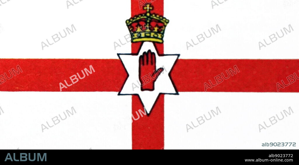 Illustration depicting the flag of Northern Ireland (The Ulster Banner) used by the Parliament of Northern Ireland. Dated 20th Century.