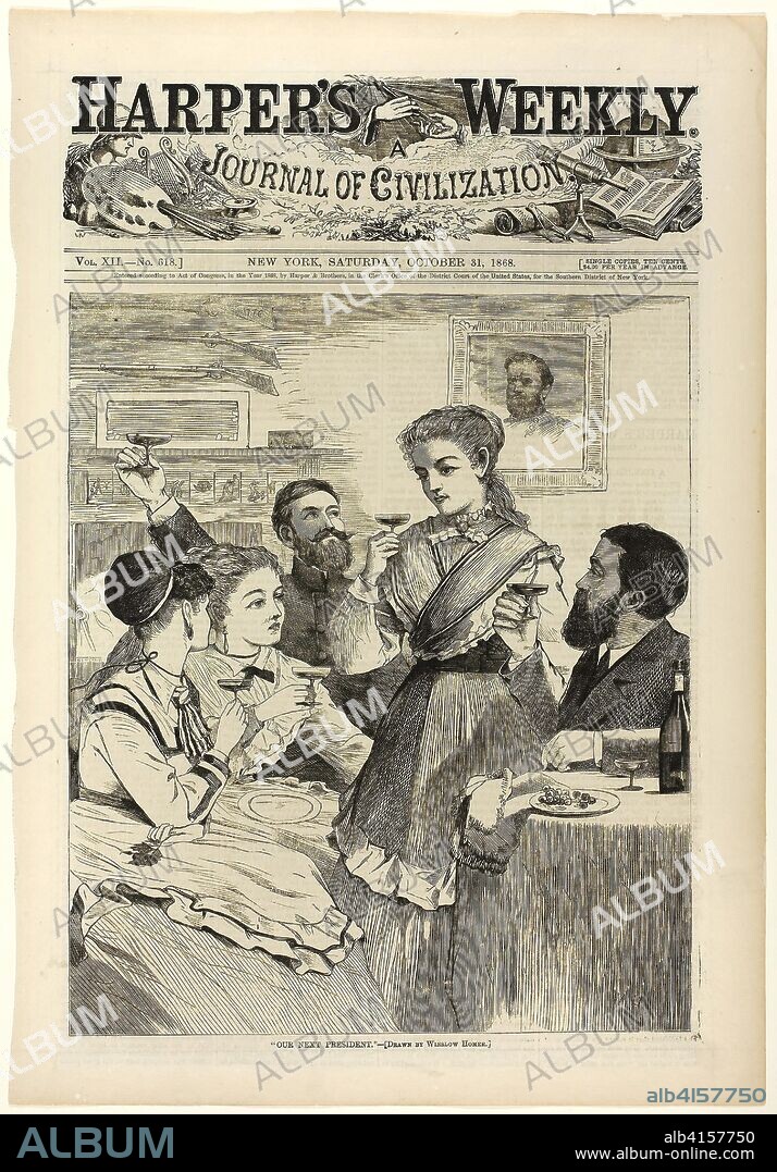 Our Next President. Winslow Homer (American, 1836-1910); published by Harper's Weekly (American, 1857-1916). Date: 1868. Dimensions: 277 x 233 mm (image); 410 x 281 mm (sheet). Wood engraving on paper. Origin: United States.