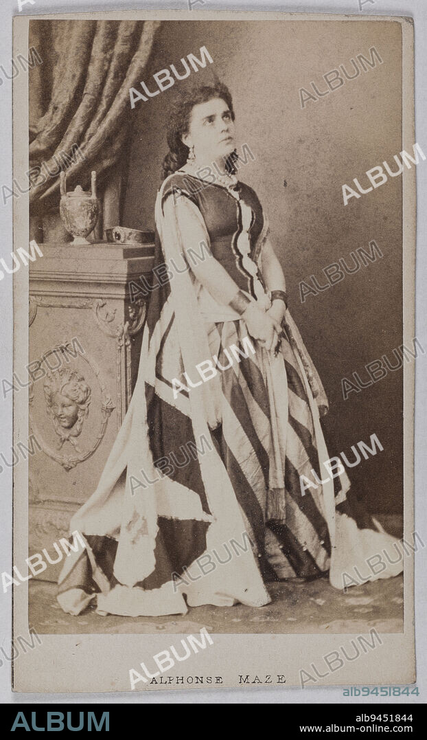 Portrait of Célestine Galli-Marié (née Marié, épouse Galli), (1840-1905), opera singer, Maze, Alphonse, Photographer, Between 1860 and 1890, 2nd half of the 19th century, Graphic Arts, Photography, Albumen print, Height: 9.1 cm, Width: 5.6 cm.
