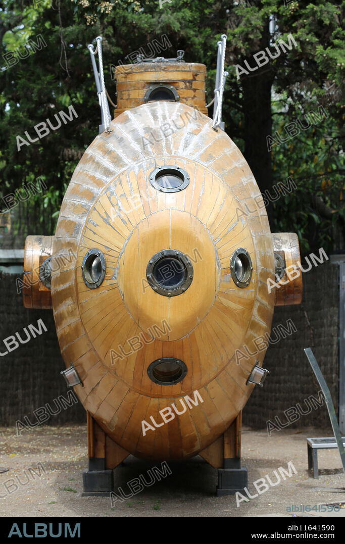 NARCIS MONTURIOL. Ictineo I. Was a pioneering submarine, constructed by engineer Nacis Monturiol, 1858-59. Barcelona, Spain.