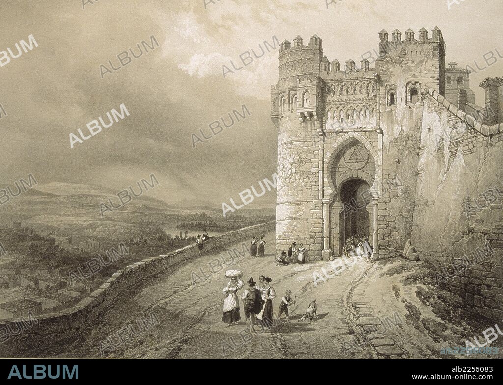TOLEDO. PUERTA DEL SOL. DIBUJO DE GENARO PEREZ DE VILLAAMIL. PARIS 1842 - 1850.
