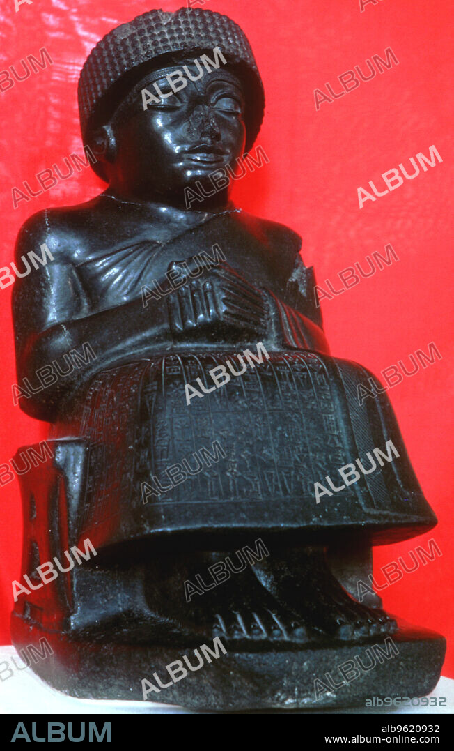 Gudea, ruler of the city-state of Lagash in southern Babylon, Neo-Sumerian, 22nd century BC. Seated diorite figure of Gudea (c2144-c2124 BC). From the Musee du Louvre, Paris.