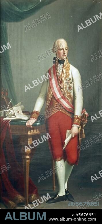 Francis II, Holy Roman Emperor (1792-1806). as Francis I Emperor of Austria, Florence 12.2.1768 - Vienna 2.3.1835. Portrait. Painting, circa 1800, by Joseph Hickel. (1736-1807). Oil on canvas, 217 × 106cm. Vienna, Heeresgeschichtliches Museum.