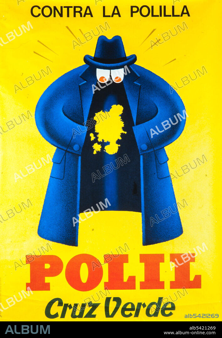 Cartel publicitario de Josep Artigas, 'Contra la polilla, POLIL, Cruz Verde', 1948. Colección privada.