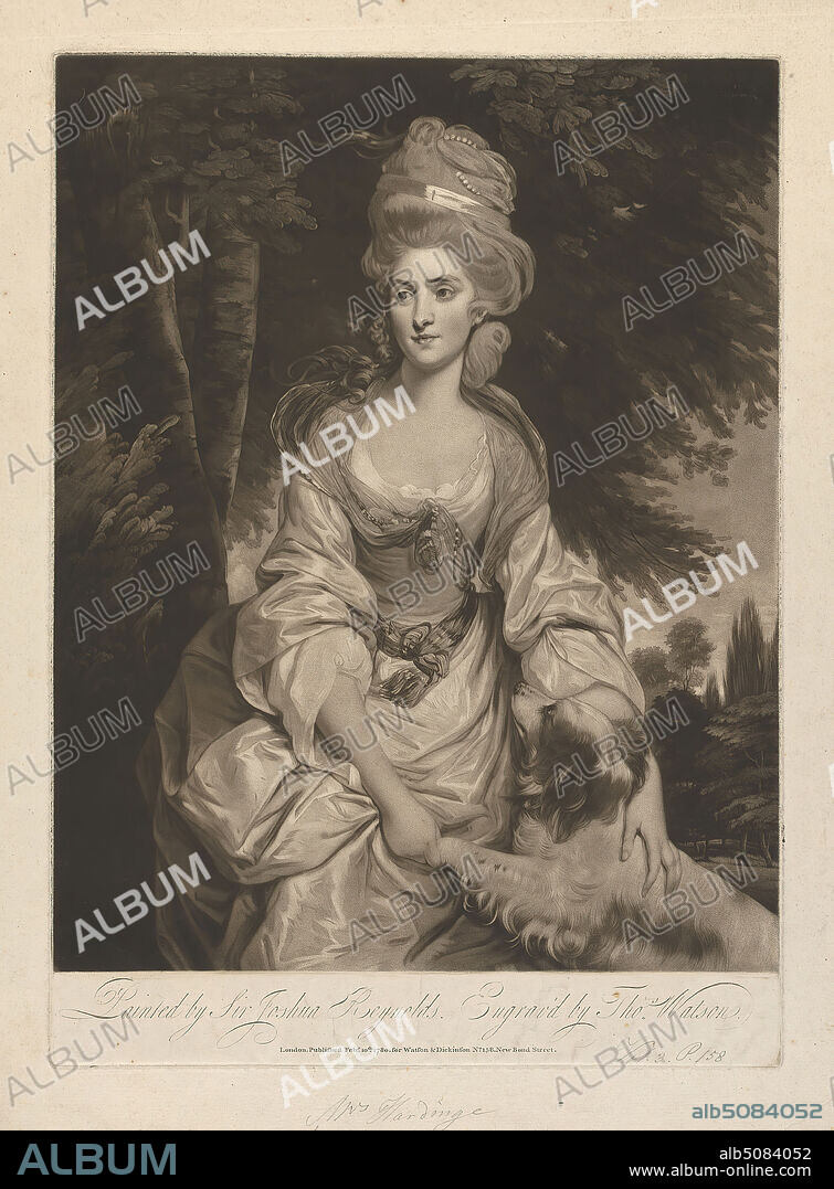 Lucy Hardinge (née Long), Thomas Watson, 17431781, British, after Sir Joshua Reynolds RA, 17231792, British, 1780, Mezzotint on moderately thick, moderately textured, cream, laid paper, Sheet: 20 3/8 × 15 3/16 inches (51.8 × 38.6 cm), Plate: 18 × 12 15/16 inches (45.7 × 32.9 cm), and Image: 16 1/4 × 12 7/8 inches (41.3 × 32.7 cm).