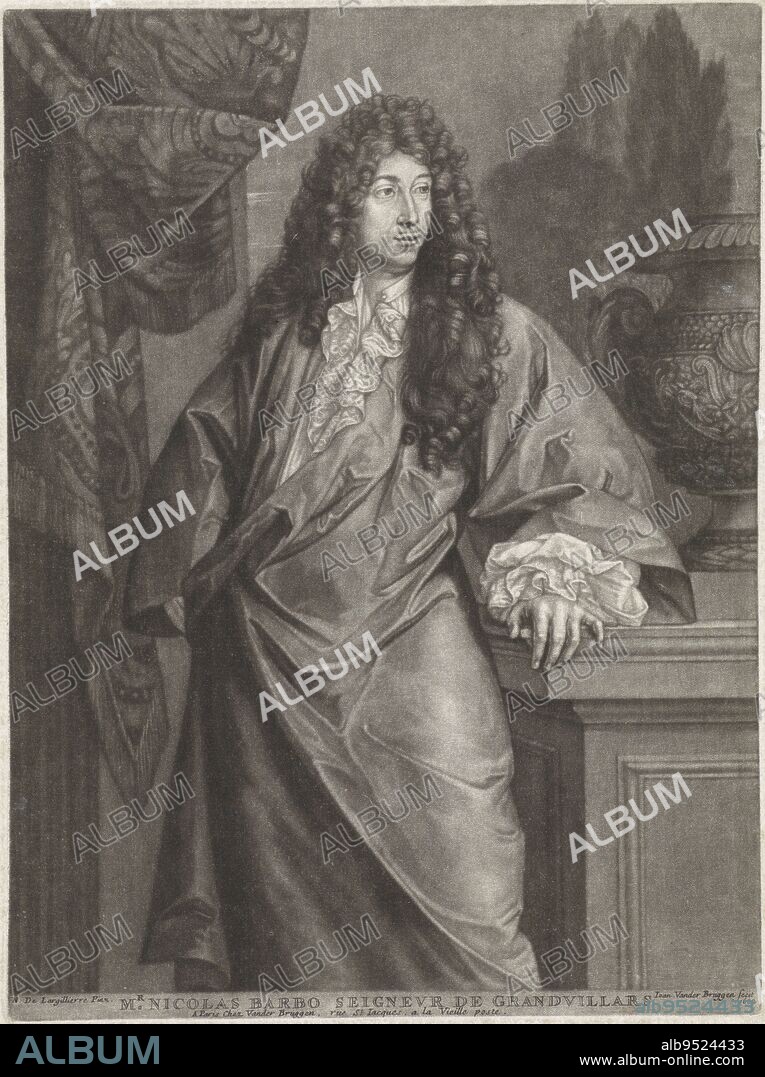 Portrait of Nicolas Barbo, lord of Grand-Villars, print maker: Jan van der Bruggen, (mentioned on object), Nicolas de Largillière, (mentioned on object), publisher: Jan van der Bruggen, (mentioned on object), Paris, 1682, paper, h 285 mm × w 213 mm.