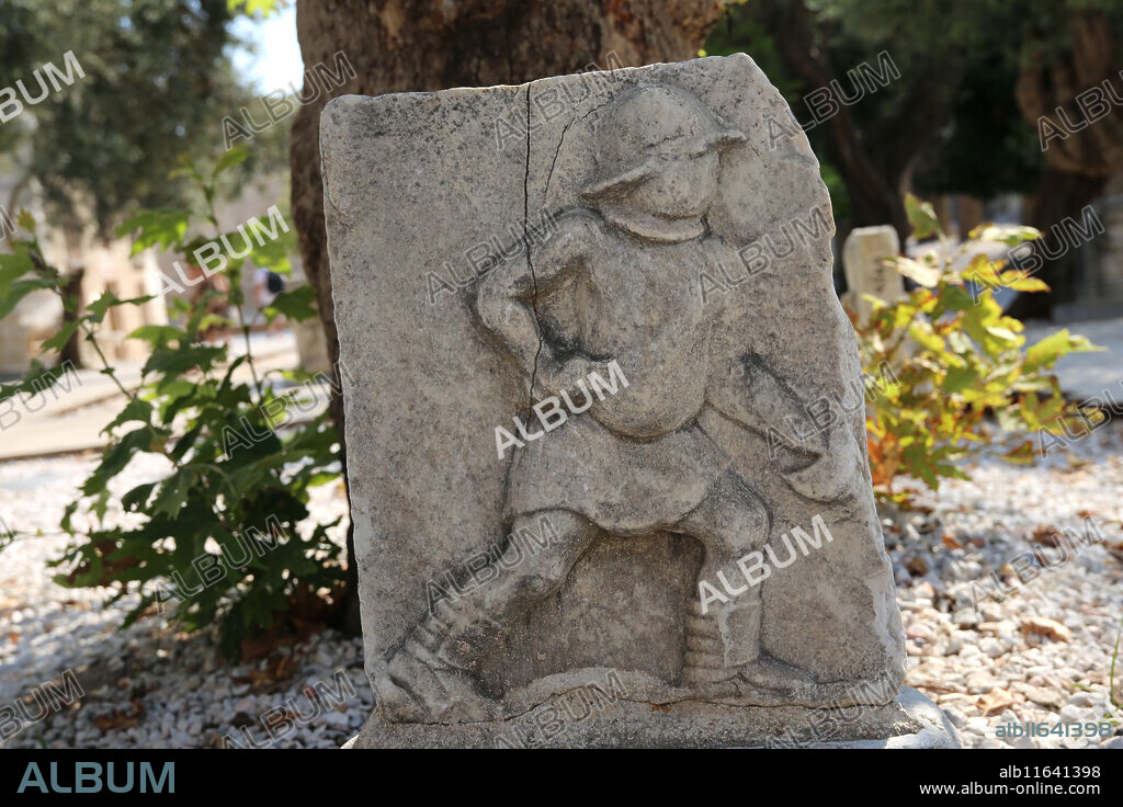 Scissor, type of Roman gladiator. Relief. Bodrum Museum of Underwater Archaeology. Turkey.
