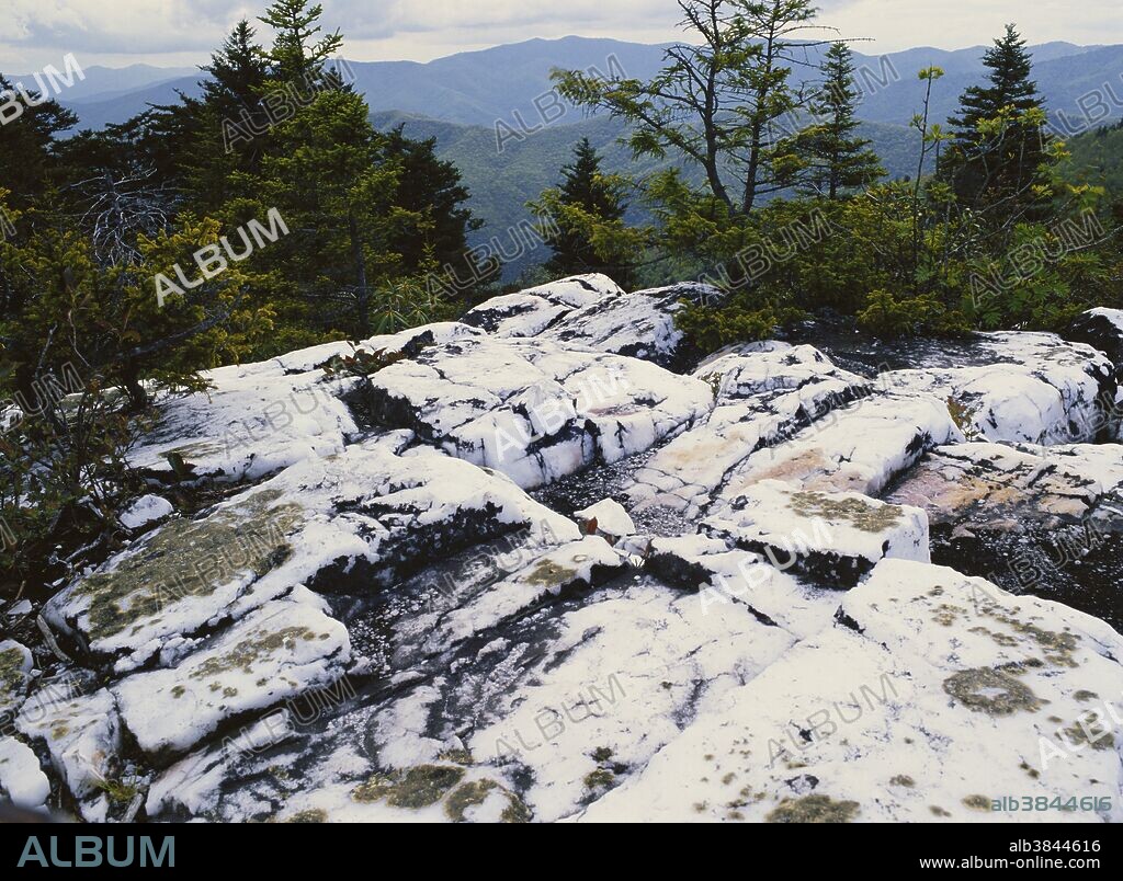 Milky quartz boulders atop Shining Rock Mountain in the Shining Rock Wilderness, North Carolina.  These can be reached only by a hiking trail.