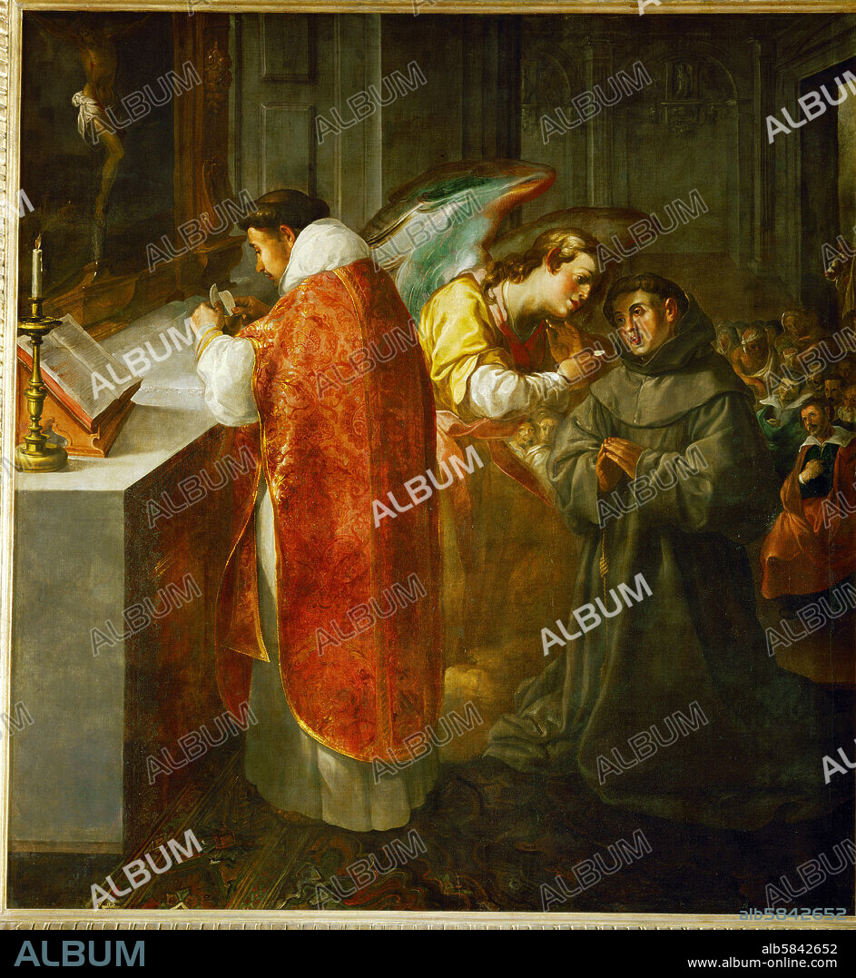 FRANCISCO HERRERA THE ELDER. Saint Bonaventura receives communion from an angel. 1628. Painted for the church of the Franciscan college of Saint Bonaventura in Sevilla. See 40-05-05 / 65, 40-06-05 / 36,37, 40-06-04 / 68 by Zurbaran. Canvas, 234 x 218 cm RF 1963-2.