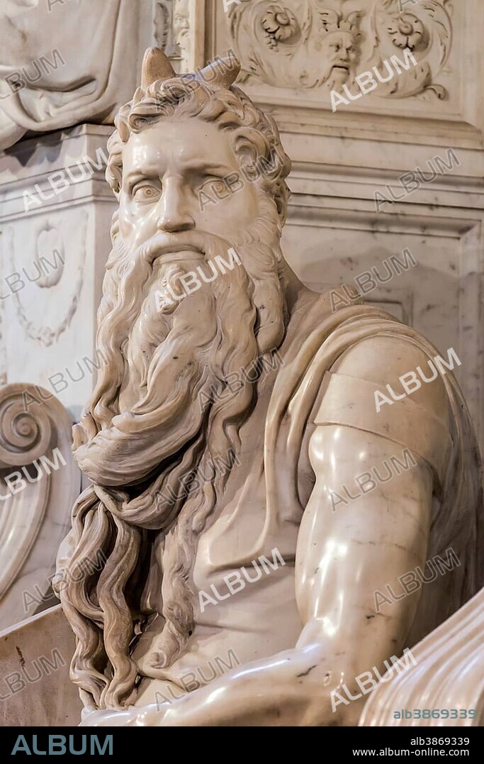 Moses, marble statue by Michelangelo, tomb of Pope Julius II, San Pietro in Vincoli, Rome, Lazio, Italy