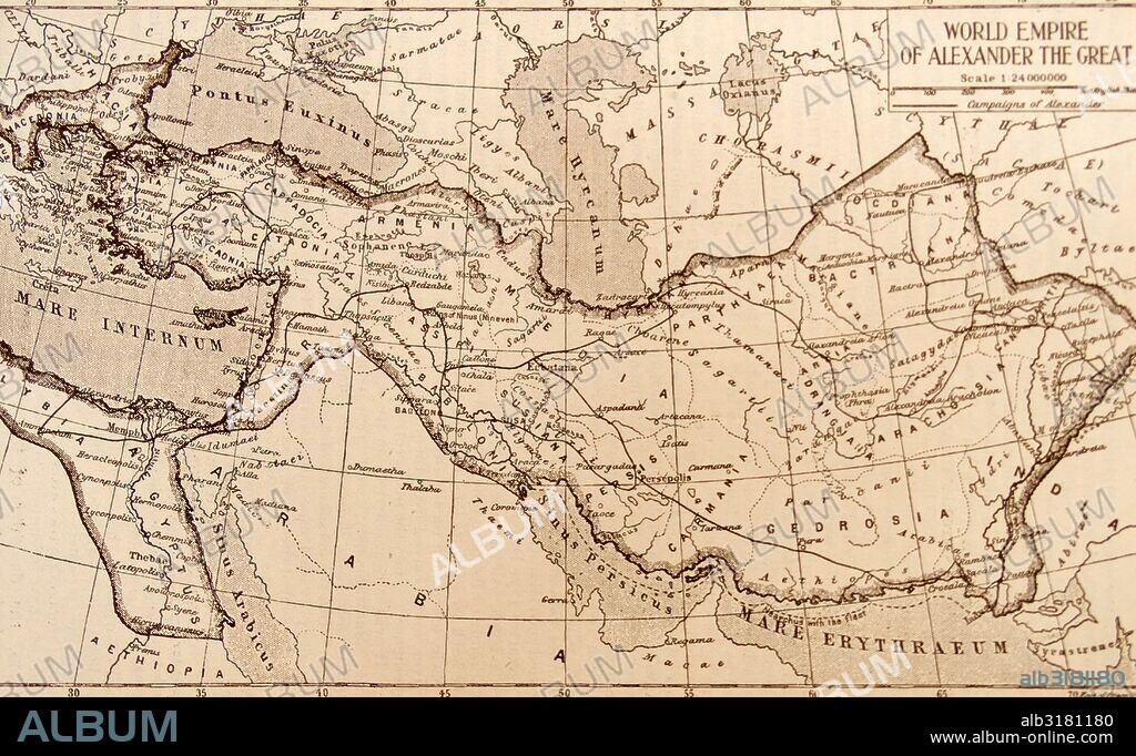 Map showing the empire of the Greek conqueror, Alexander the Great 356-323 BC.