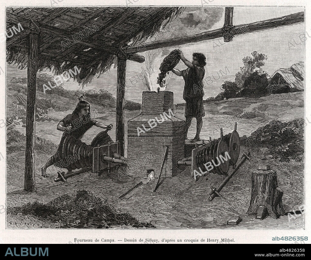 Fourneau de Campa. Illustration de Henry MICHEL (1854-1930) pour Perou, un excursion dans le pays des campas par Olivier ORDINAIRE (1845-1914) repris dans Le Tour du Monde de 1887. Credit : Collection Kharbine-Tapabor.