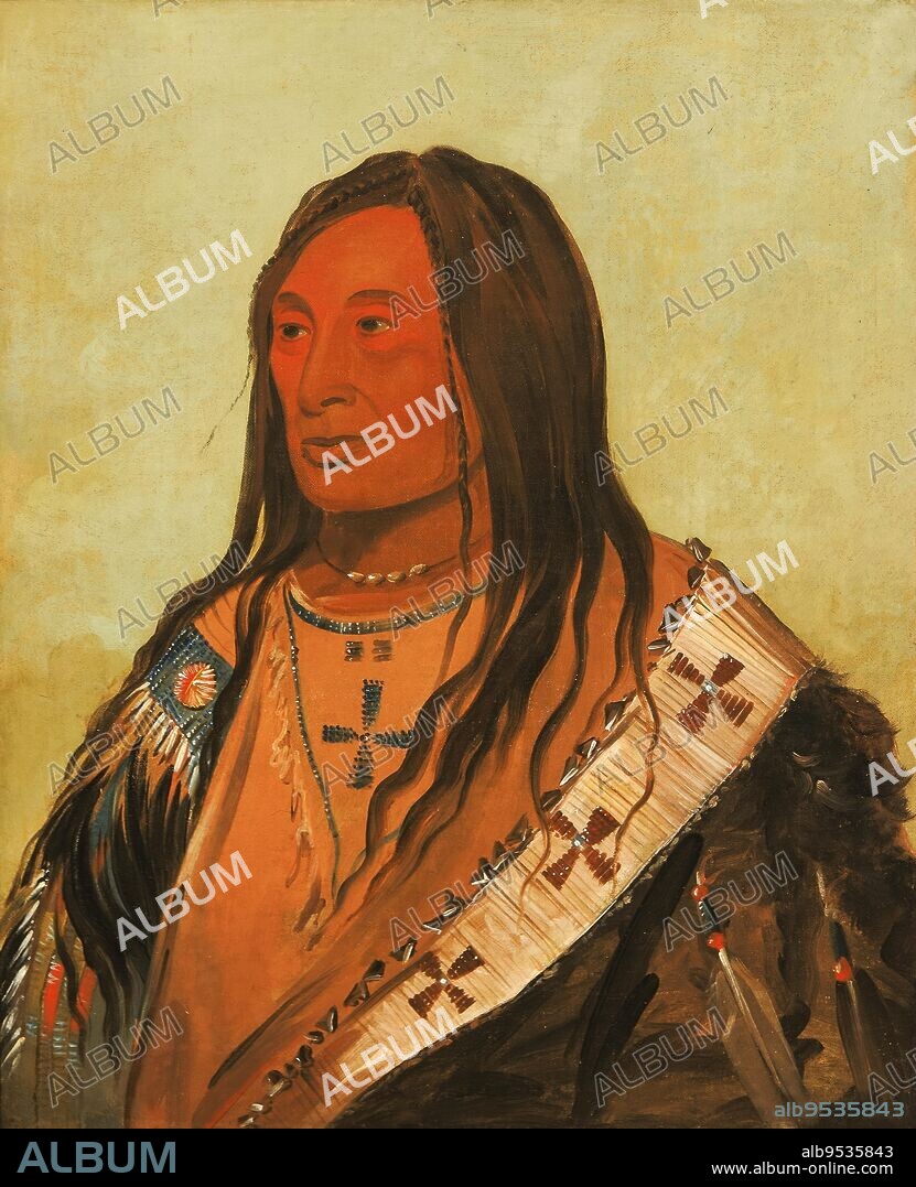 GEORGE CATLIN. Táh-zee-keh-dá-cha, Torn Belly, a Distinguished Brave. oil on canvas. Date: 1832.
