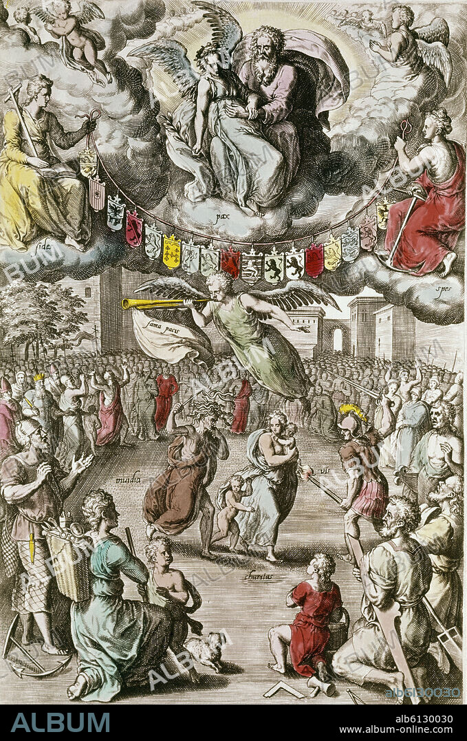 ALEGORIA DE LA SITUACION POLITICA EN LOS PAISES BAJOS - GRABADO DEL SIGLO XVI.